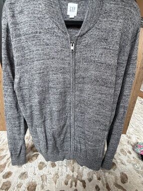 GAP Men's Heather Gray Zip-Up Shawl Collar Sweater